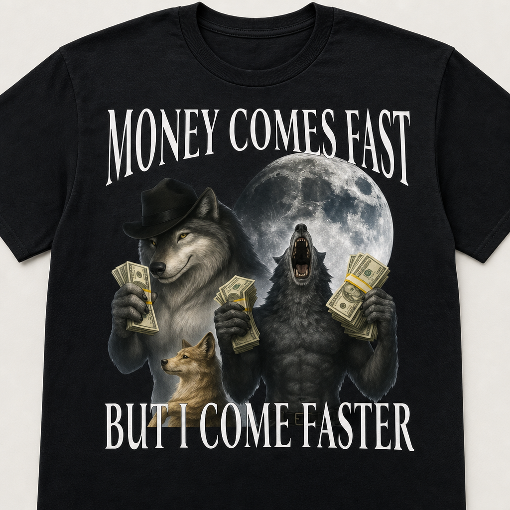Money Comes Fast But I Come Faster Cringe Werewolf Meme T-Shirt