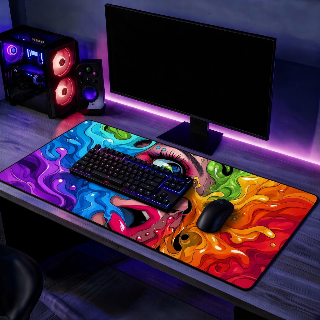 Colorful Paint Drip Pop Art Face Desk Mat