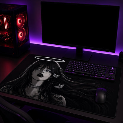 Gothic Anime Girl with a White Halo Desk Mat
