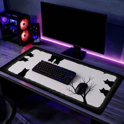 Black Cats in a Hollow Tree Desk Mat