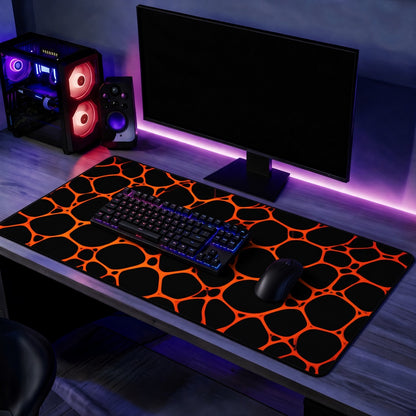 Black and Orange Glowing Lava Cell Abstract Desk Mat