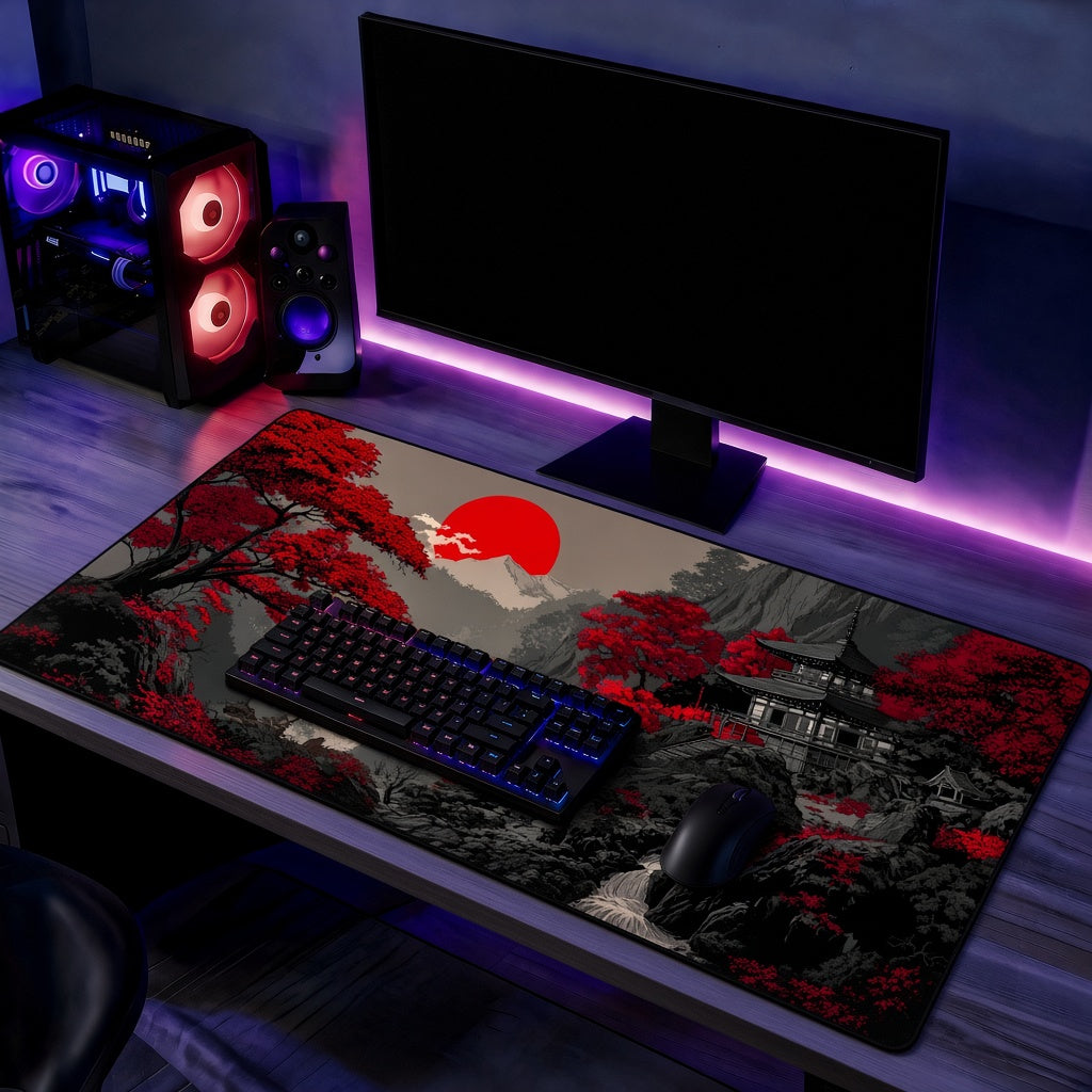 Red Maple Trees and a Red Sun Desk Mat