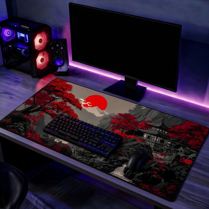 Red Maple Trees and a Red Sun Desk Mat