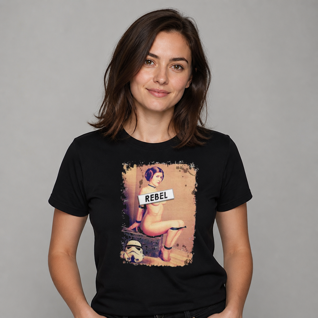 REBEL Funny Sci-Fi Princess Parody Pin Up T-Shirt