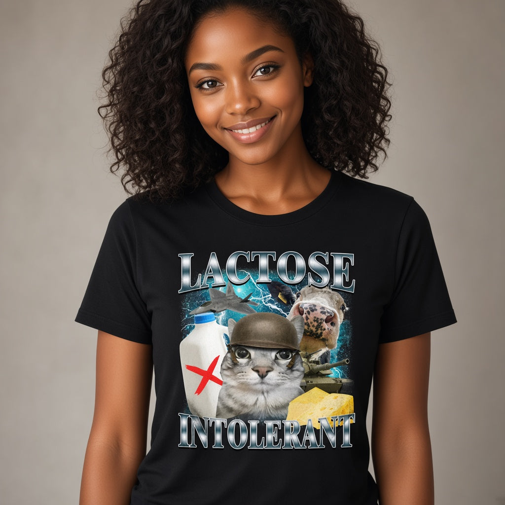 Lactose Intolerant Funny Cat Graphic T-Shirt