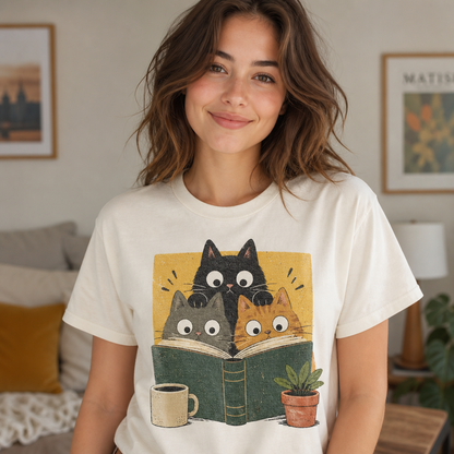 Retro Reading Cats T-Shirt