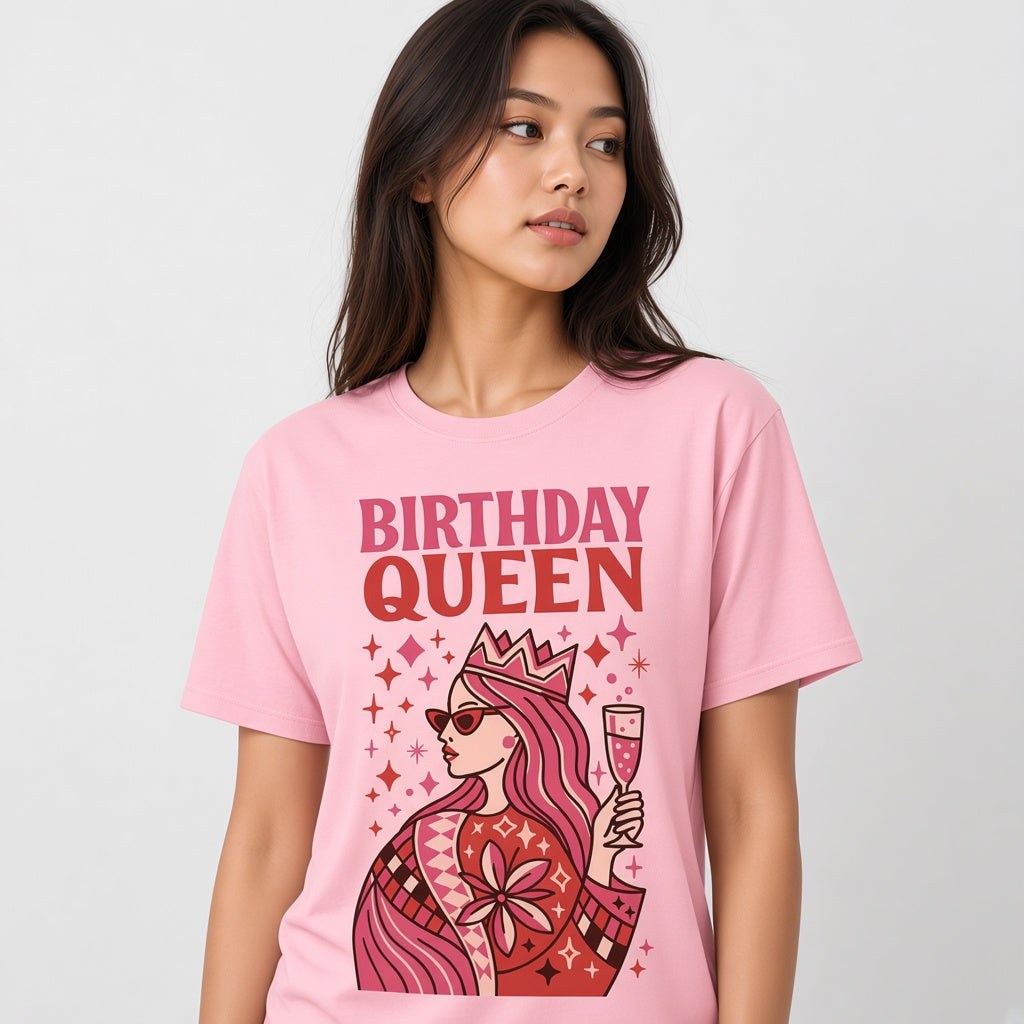 Birthday Queen Funny Pink Crown T-Shirt