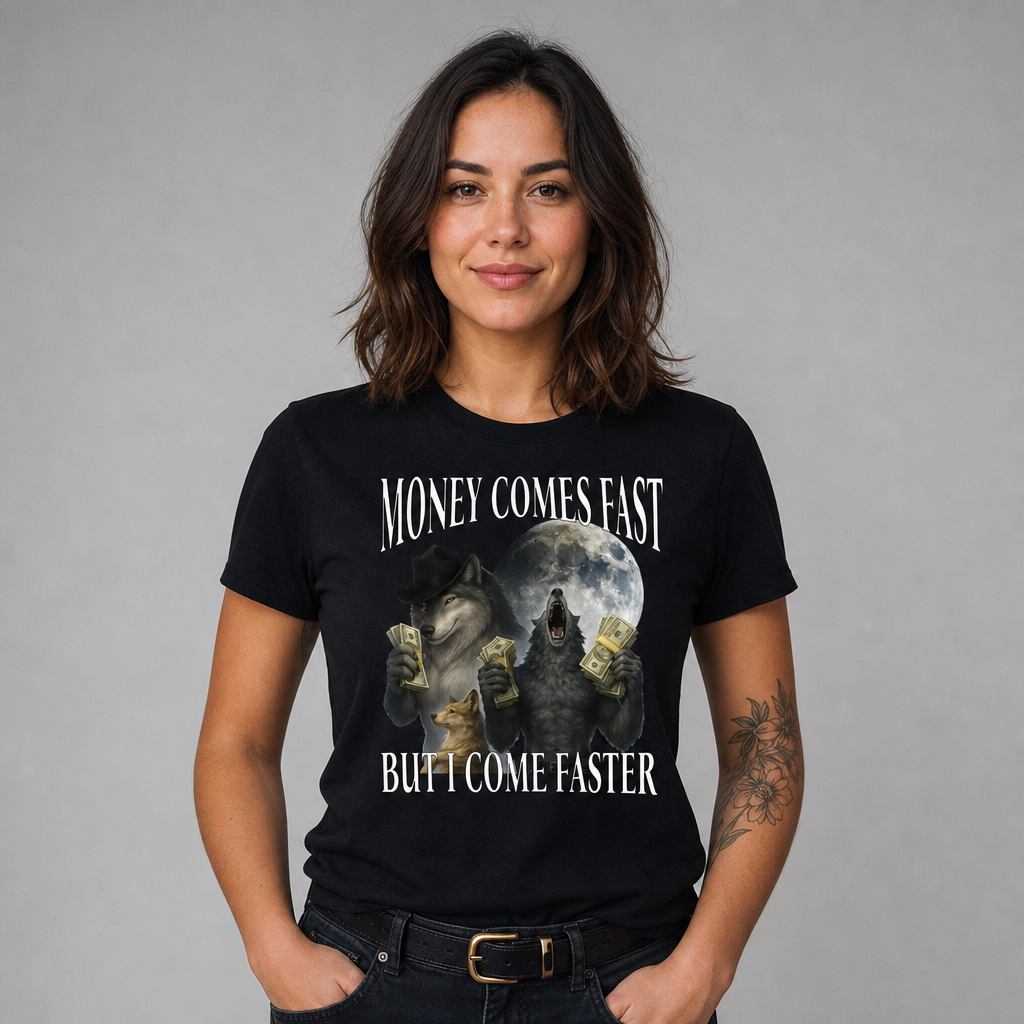 Money Comes Fast But I Come Faster Cringe Werewolf Meme T-Shirt