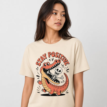 Stay Positive Funny Alligator Skeleton T-Shirt