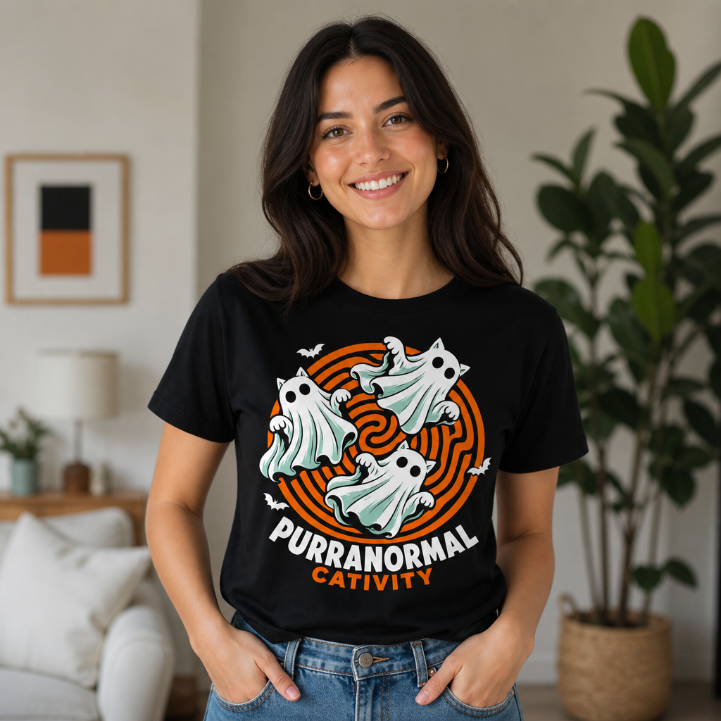 Purranormal Cativity Ghost Cat Halloween Funny Parody T-Shirt