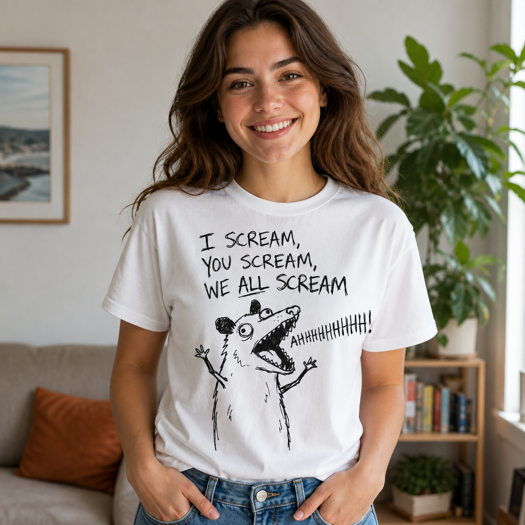 I Scream You Scream We All Scream Funny Opossum Dark Humor T-Shirt