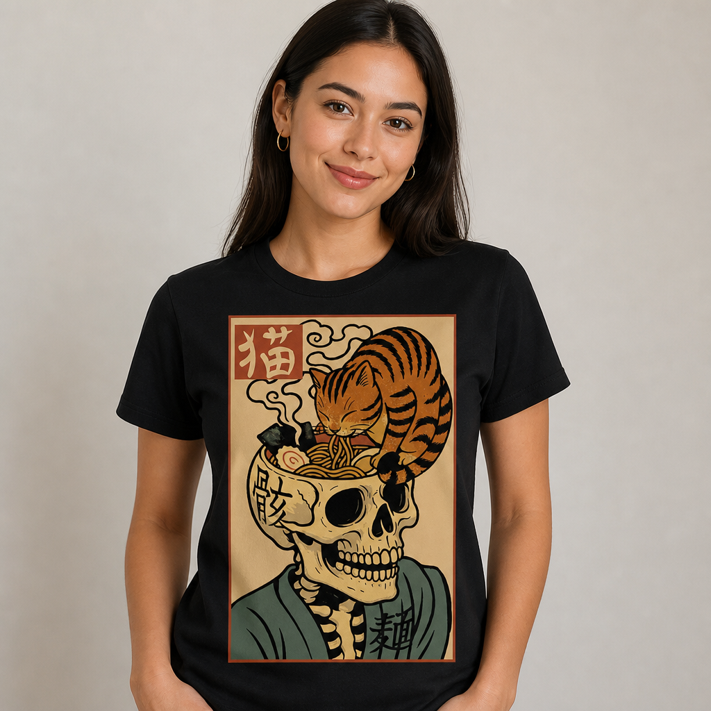 Cat Ramen Skull T-Shirt