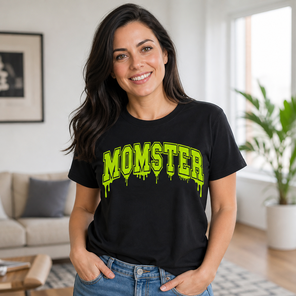 Neon Momster Scary Graphic Print Halloween Funny T-Shirt