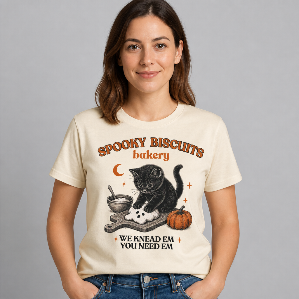 Kitty Biscuits Spooky Biscuits Halloween Bakery Cat T-Shirt