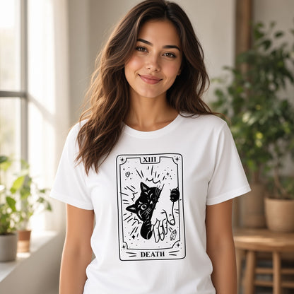 Funny Death Tarot T-Shirt with a Black Cat