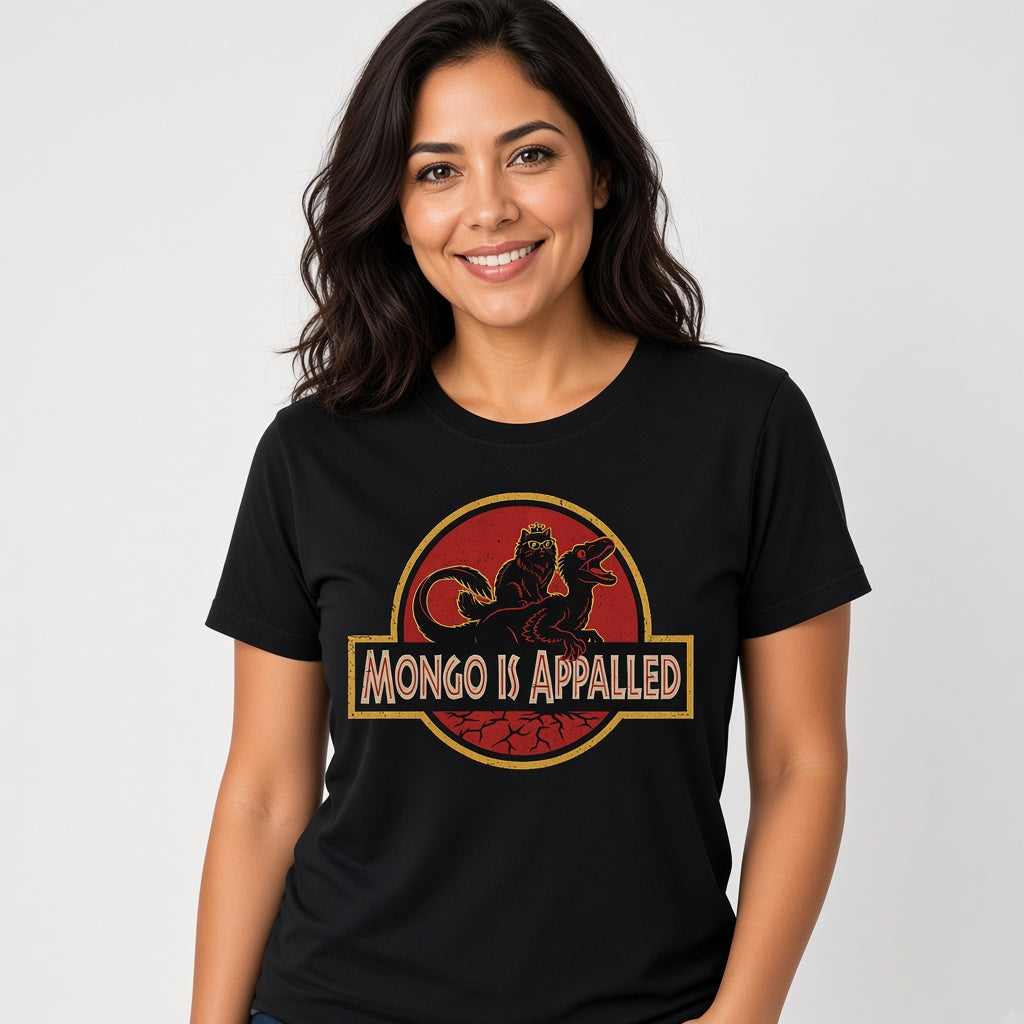Mongo Is Appalled Funny Cat Riding Dinosaur T-Shirt