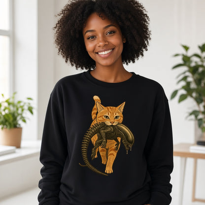 Funny Orange Cat Carrying an Alien Space Monster Sweatshirt