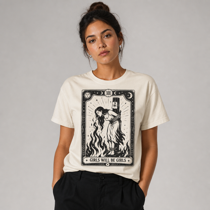 Girls Will Be Girls Witch With Cigarette Feminist Halloween Women's Rights T-Shirt