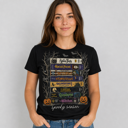 Spooky Season Halloween VHS Movie Stack T-Shirt