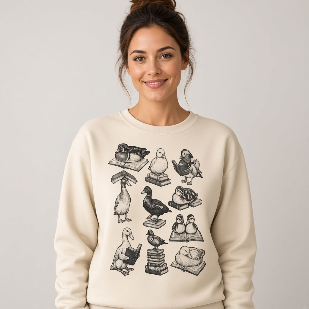 Cute Retro Sweatshirt with Reading Ducks for Book Lovers