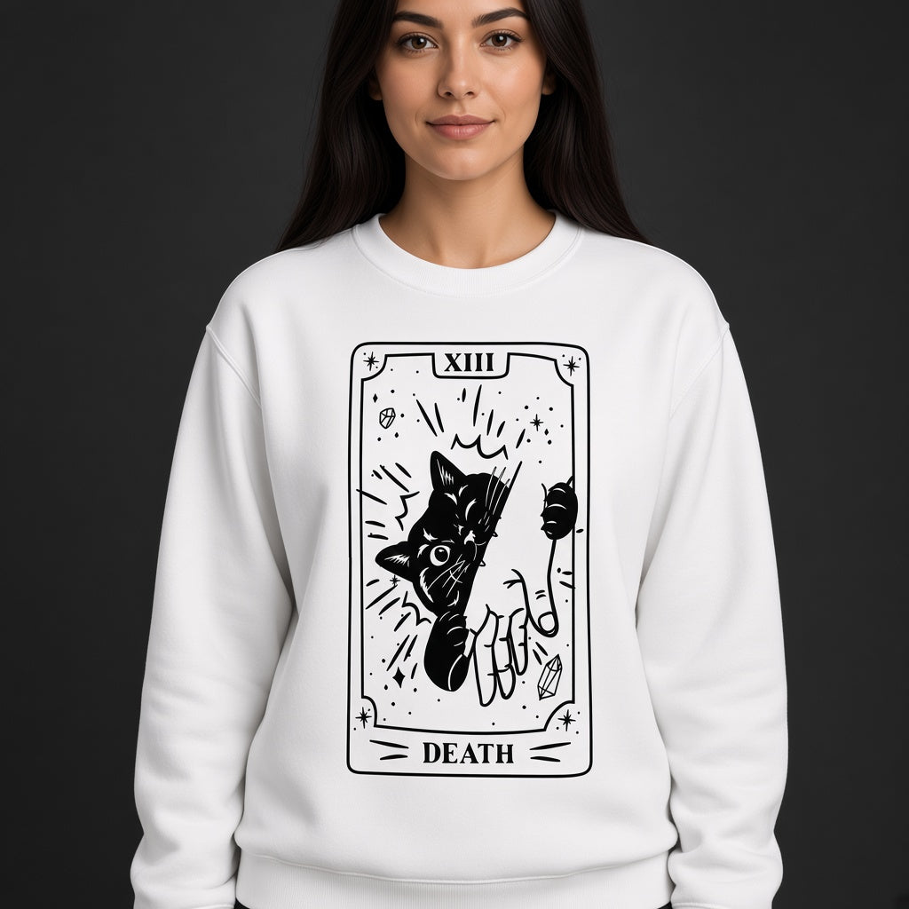 Funny Death Tarot Sweatshirt with a Black Cat