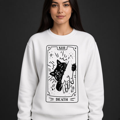 Funny Death Tarot Sweatshirt with a Black Cat