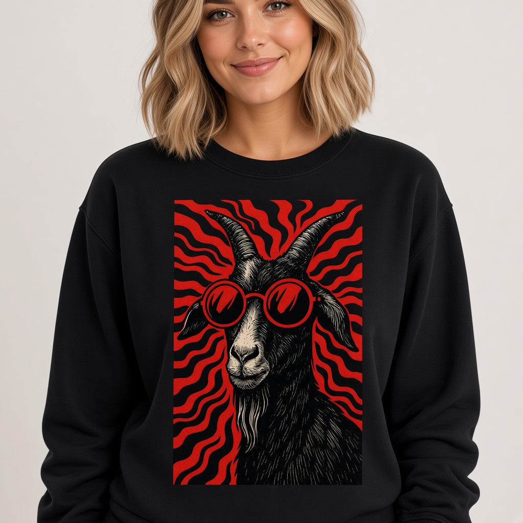 Cool Goat in Red Sunglasses Retro Sweatshirt