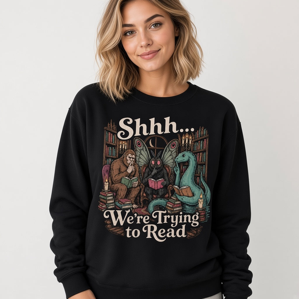 Shhh We're Trying to Read Funny Cryptid Sweatshirt