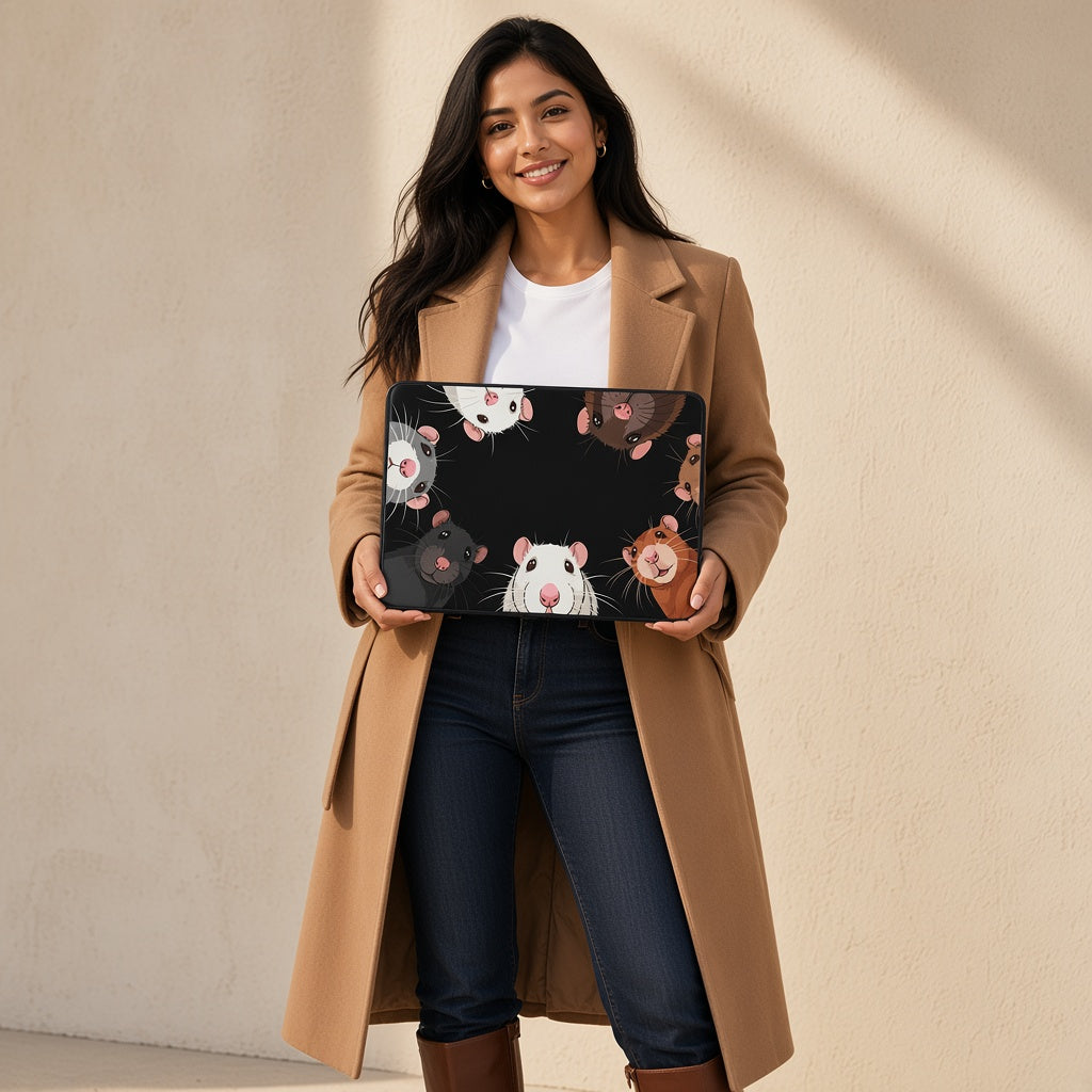 Cute Rats Peeking In on a Black Laptop Sleeve