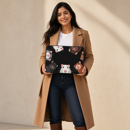 Cute Rats Peeking In on a Black Laptop Sleeve
