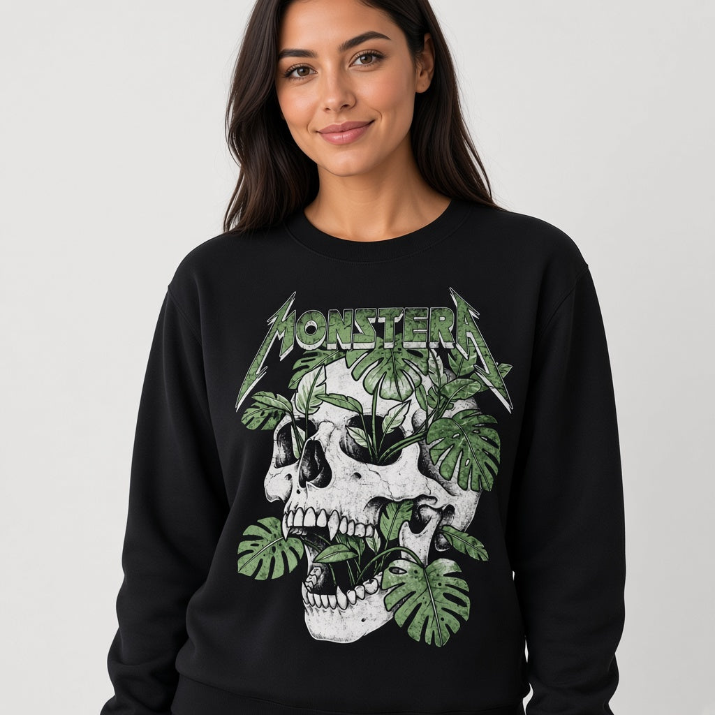 Monstera Funny Skull Plant Sweatshirt