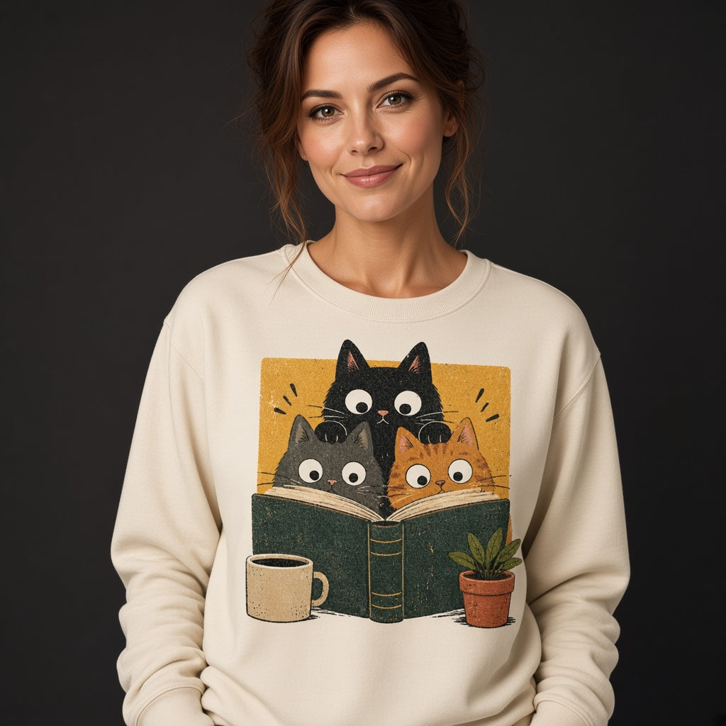 Retro Reading Cats Sweatshirt