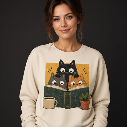 Retro Reading Cats Sweatshirt