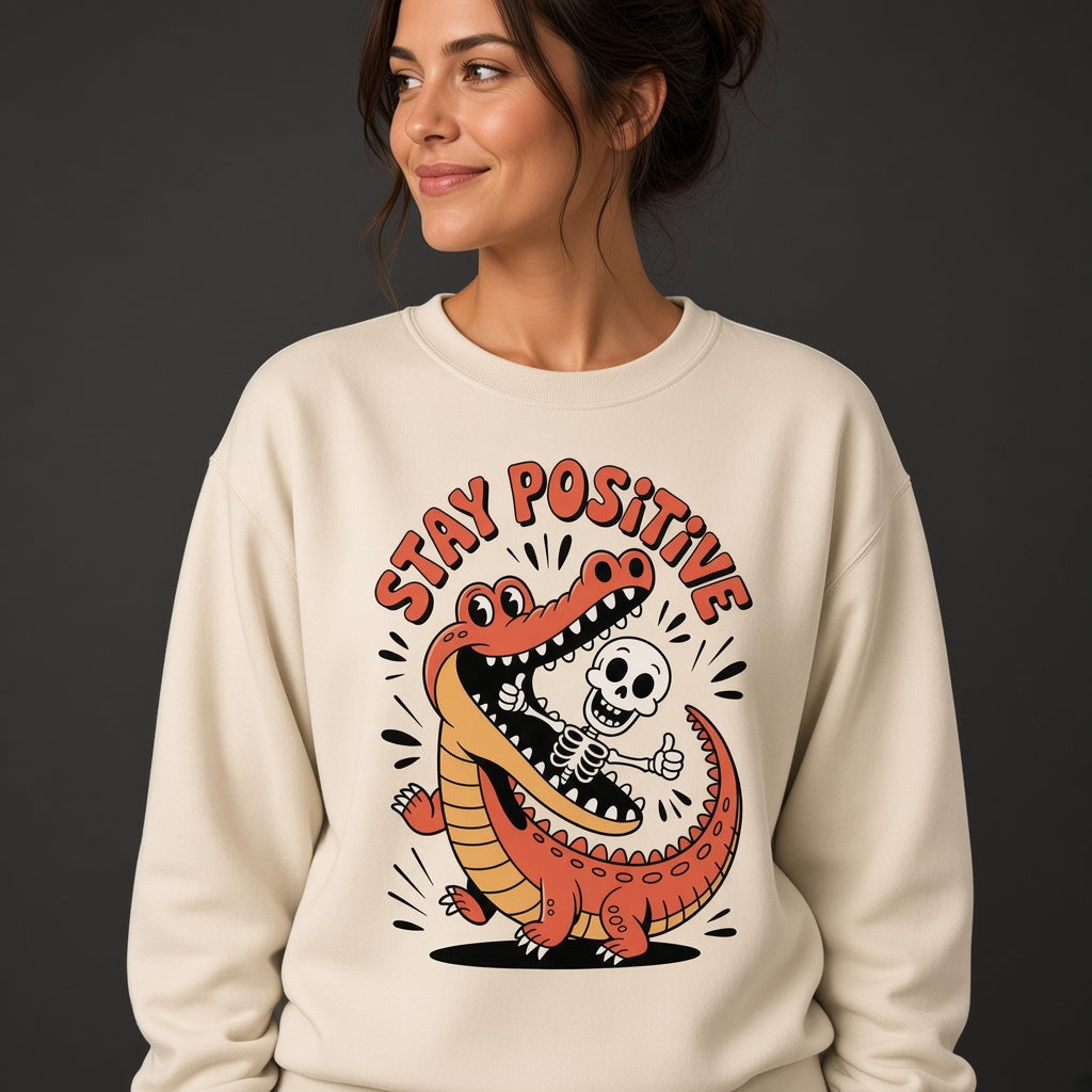 Stay Positive Funny Alligator Skeleton Sweatshirt