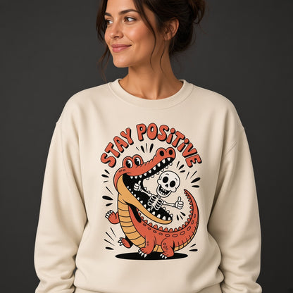 Stay Positive Funny Alligator Skeleton Sweatshirt