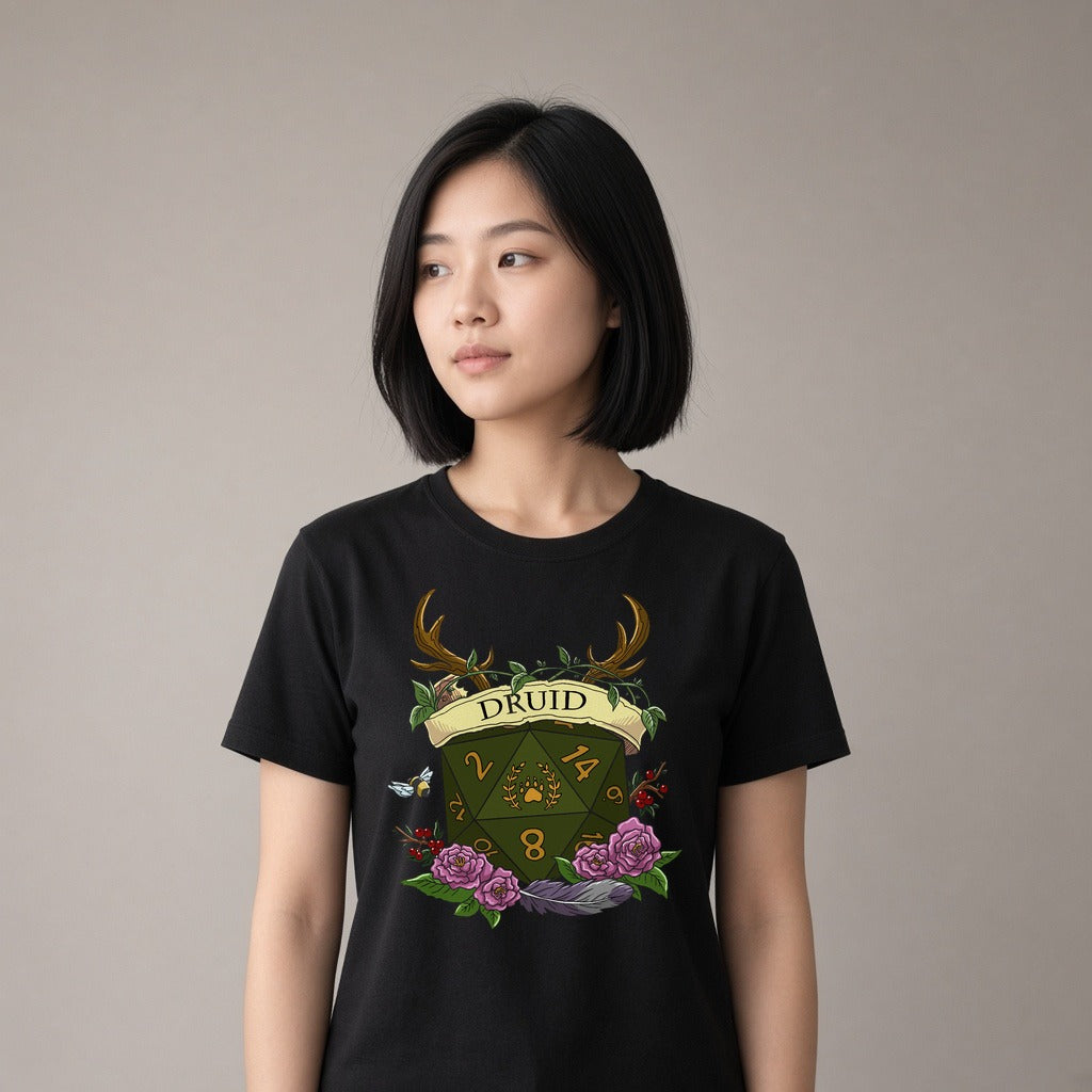 Floral Druid Dice Crest T-Shirt for D&D Players
