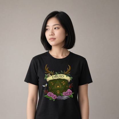 Floral Druid Dice Crest T-Shirt for D&D Players