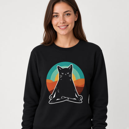 Black Cat in Yoga Position Retro Sweatshirt, Funny Unisex sweatshirt
