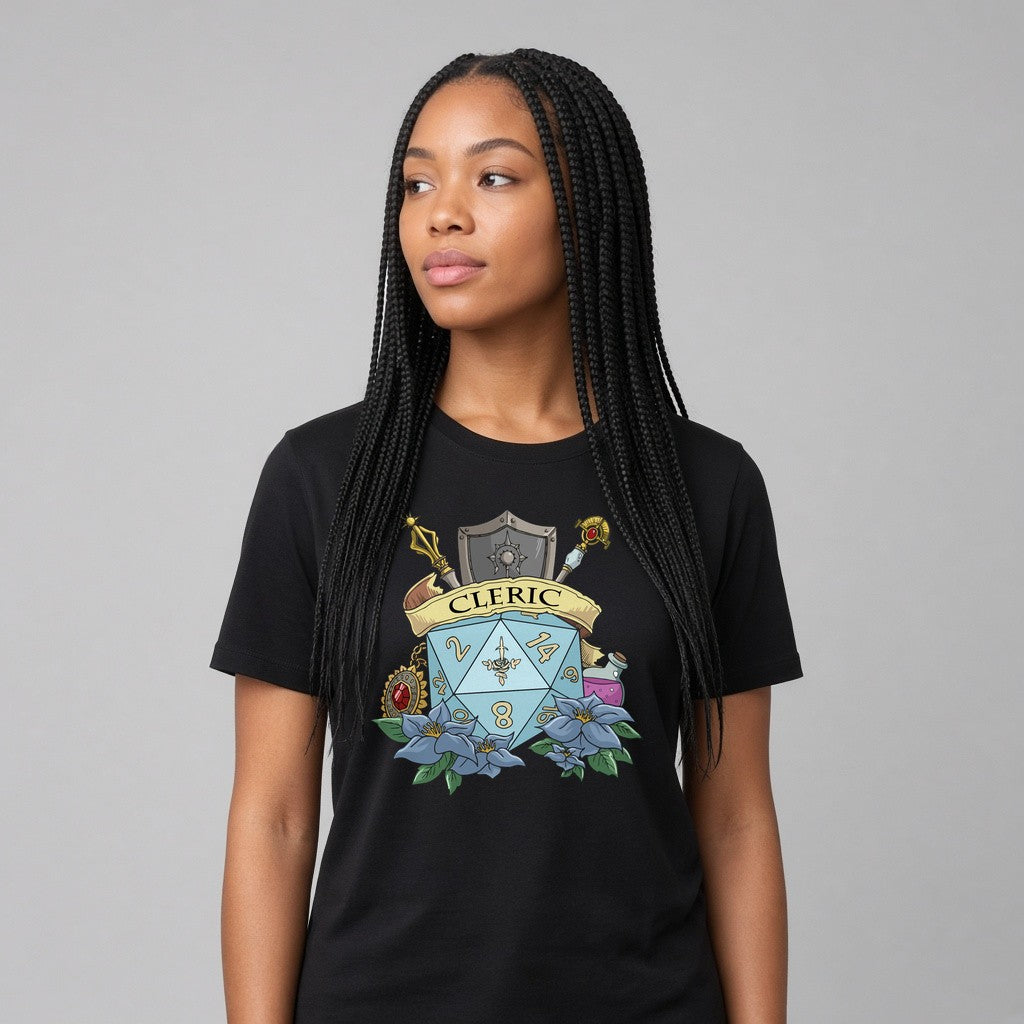 Cleric Dice Crest T-Shirt for D&D Players