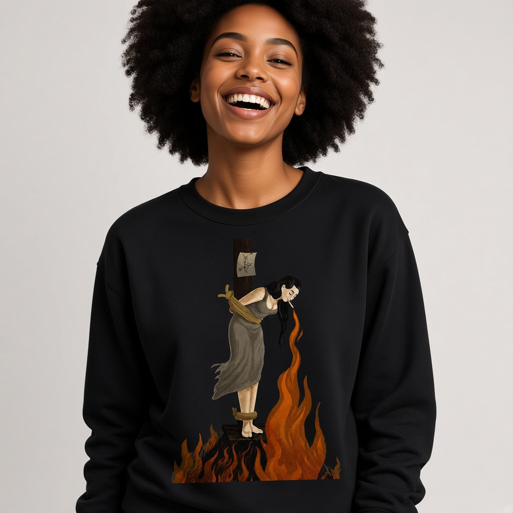 Witch Lighting a Cigarette at the Stake Sweatshirt