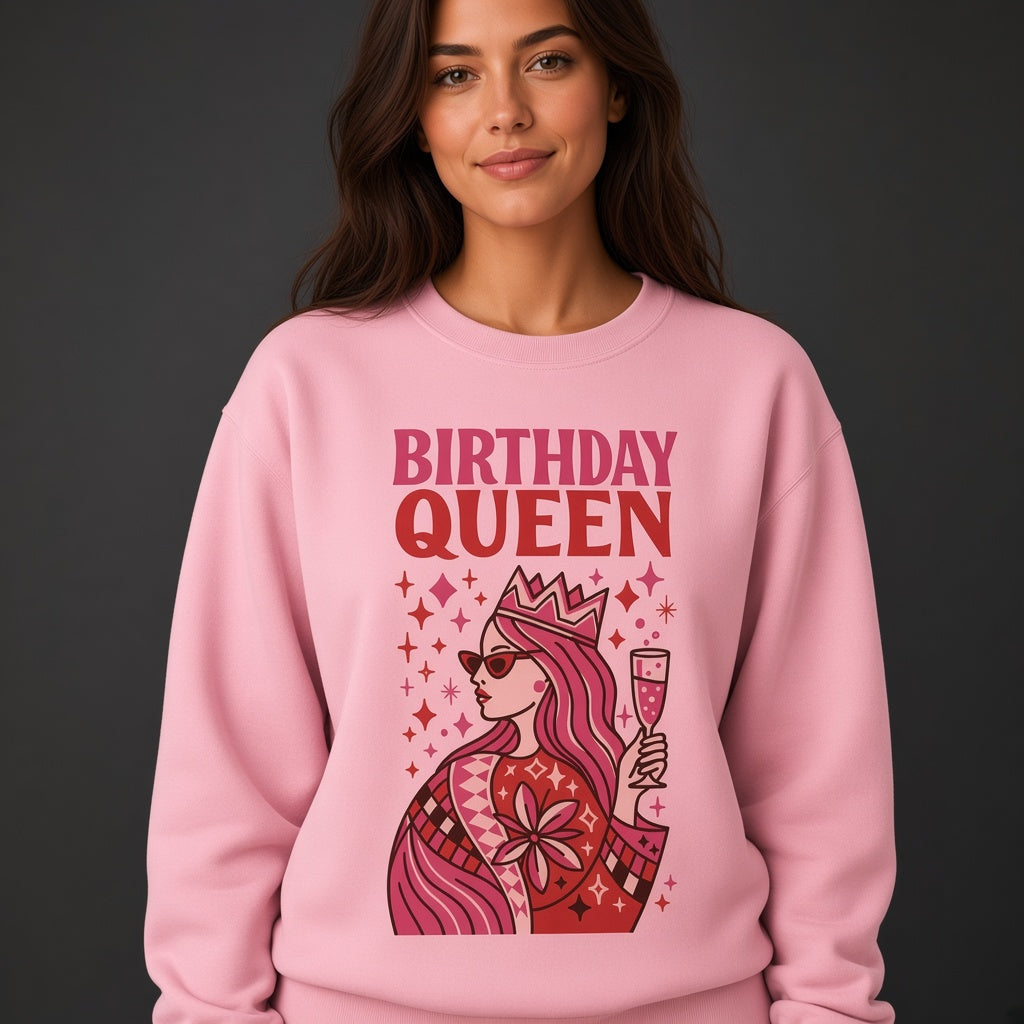 Birthday Queen Funny Pink Crown Sweatshirt