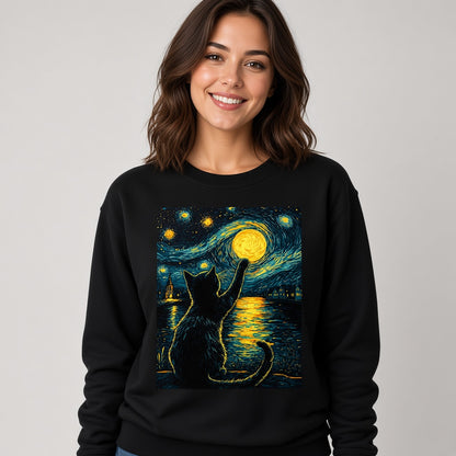Starry Night with a Cat: Vincent van Gogh Style Sweatshirt
