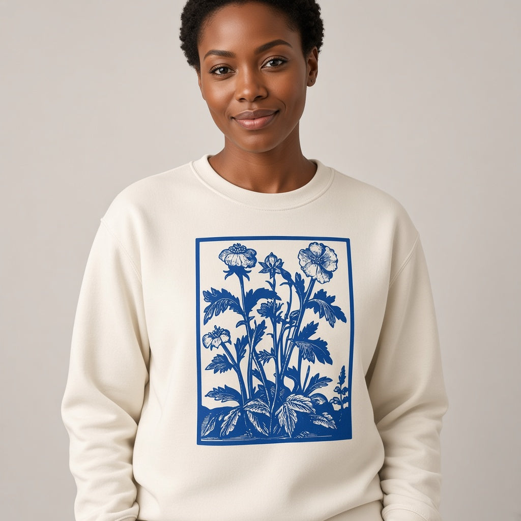 Vintage Blue Wildflower Graphic Sweatshirt