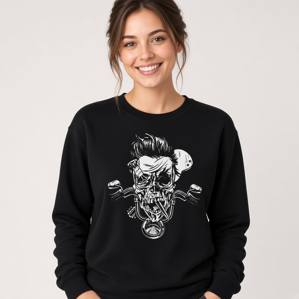 Rocker biker skeleton sweatshirt, funny sweatshirt, graphic shirts, unisex tshirt, printed sweatshirt