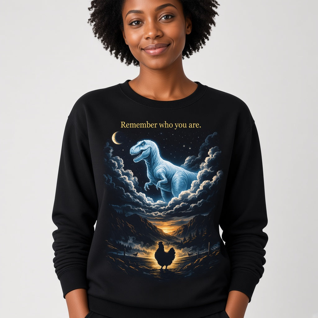 Remember Who You Are Funny Chicken and T-Rex Sweatshirt