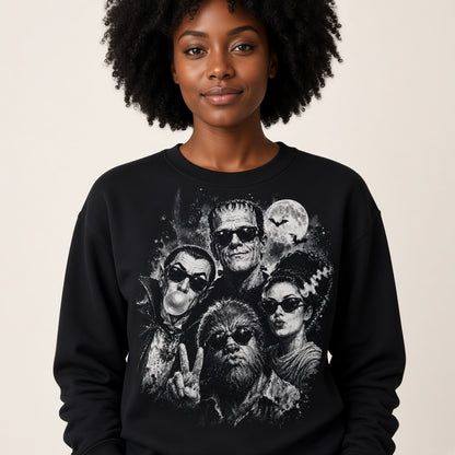 Retro Halloween Monster Selfie Frankenstein Werewolf Dracula Funny Sweatshirt