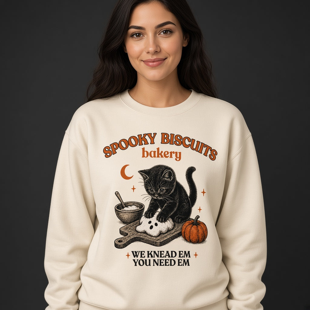 Kitty Biscuits Spooky Biscuits Halloween Bakery Cat Sweatshirt