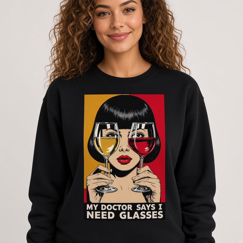 My Doctor Says I Need Glasses Funny Wine Sweatshirt