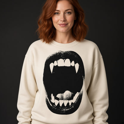 Vampire Fangs Scream Mouth Funny Halloween Sweatshirt