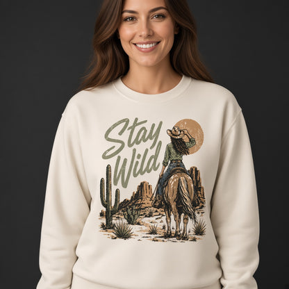 Stay Wild Western Sweatshirt with Cowboy Print